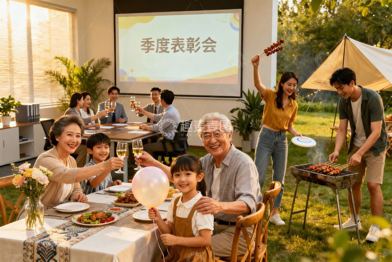 高清大图下载【趣麦麦图】家庭户外烧烤表彰聚会