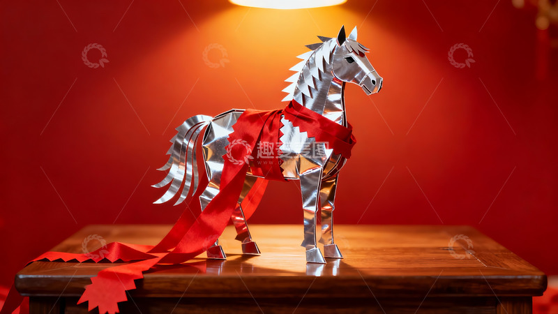 高清大图下载【趣麦麦图】银色纸马配红绸装饰