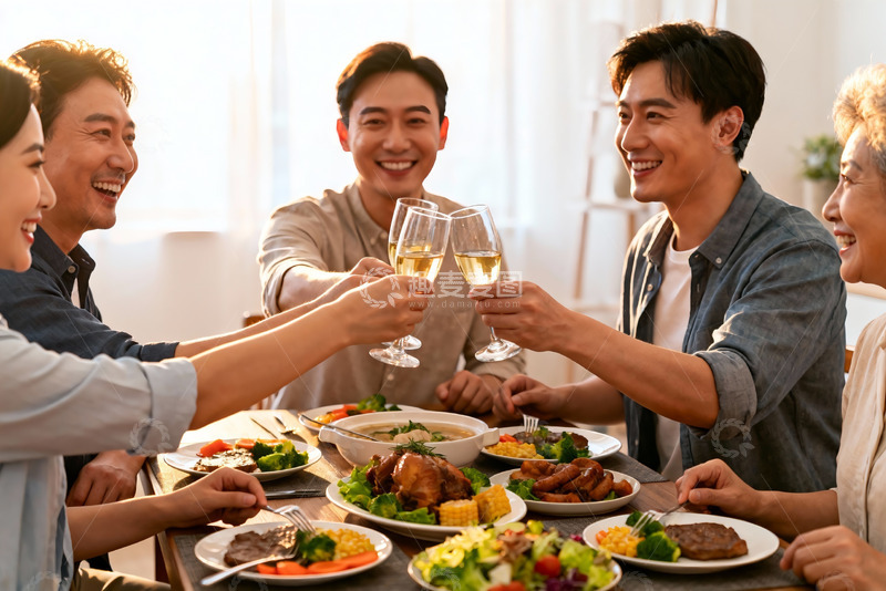 高清大图下载【趣麦麦图】家人聚餐举杯欢庆