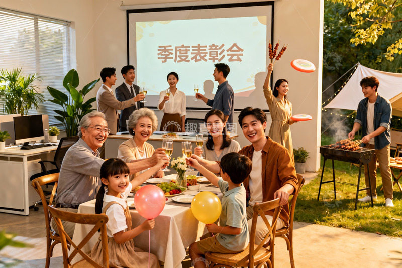 高清大图下载【趣麦麦图】家庭户外表彰会欢聚一堂