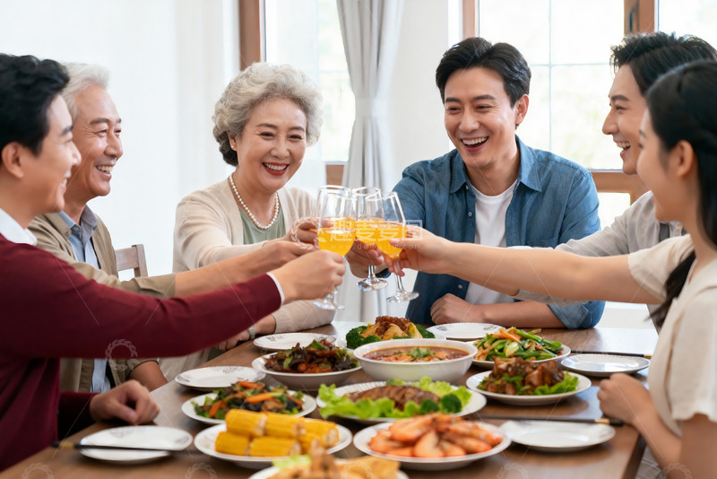 高清大图下载【趣麦麦图】家庭聚餐欢庆时刻