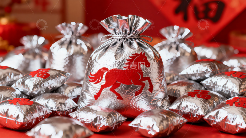 高清大图下载【趣麦麦图】红色马年红包袋摆拍