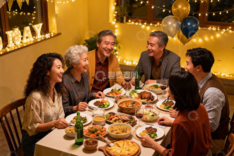 高清大图下载【趣麦麦图】家庭聚餐欢庆生日场景