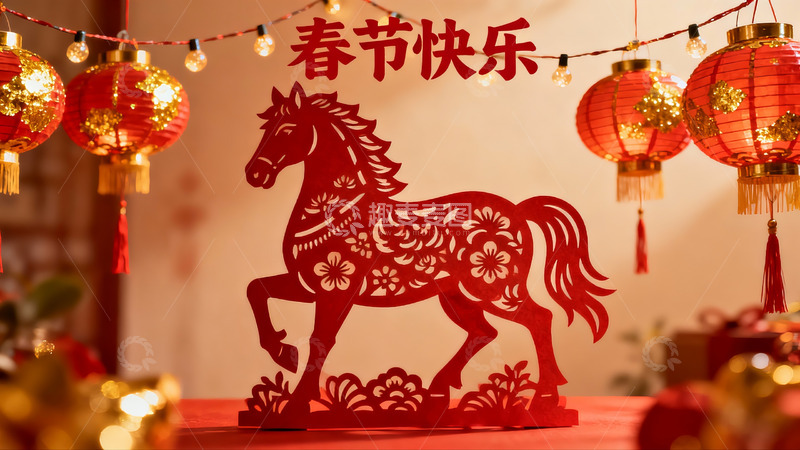 高清大图下载【趣麦麦图】春节装饰剪纸马灯笼挂饰