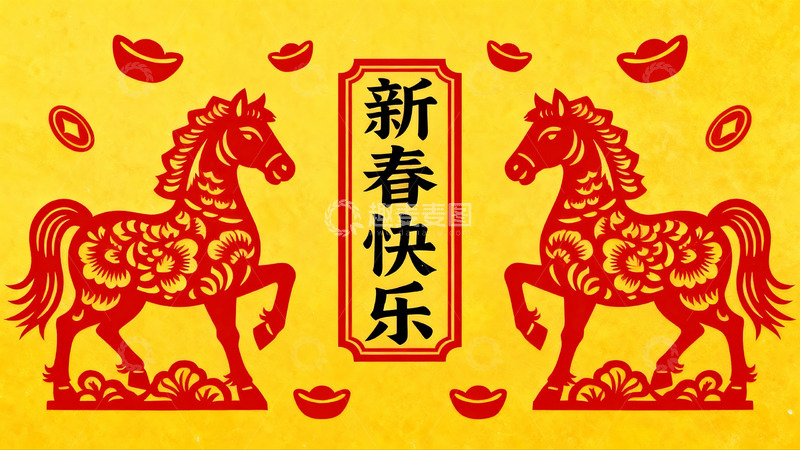高清大图下载【趣麦麦图】新春剪纸马年贺岁图