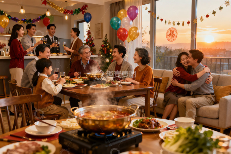 高清大图下载【趣麦麦图】家庭聚餐欢庆节日温馨场景