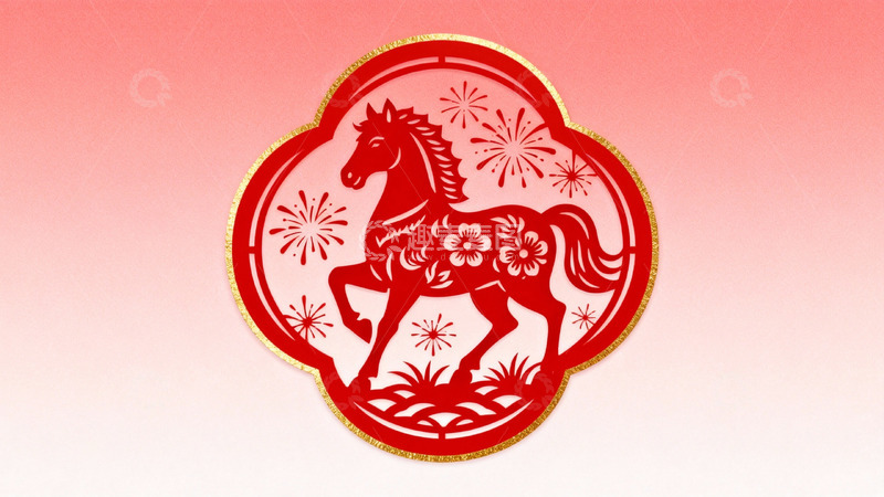 高清大图下载【趣麦麦图】红色剪纸马图案新年装饰