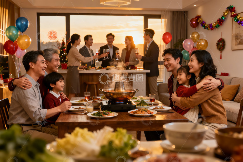 高清大图下载【趣麦麦图】家庭聚餐欢庆时刻