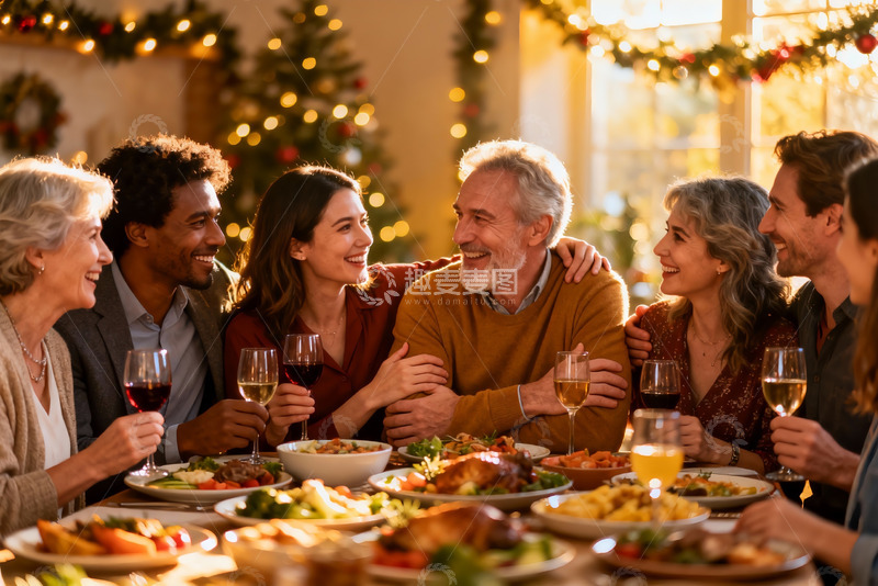 高清大图下载【趣麦麦图】圣诞聚餐欢笑家人