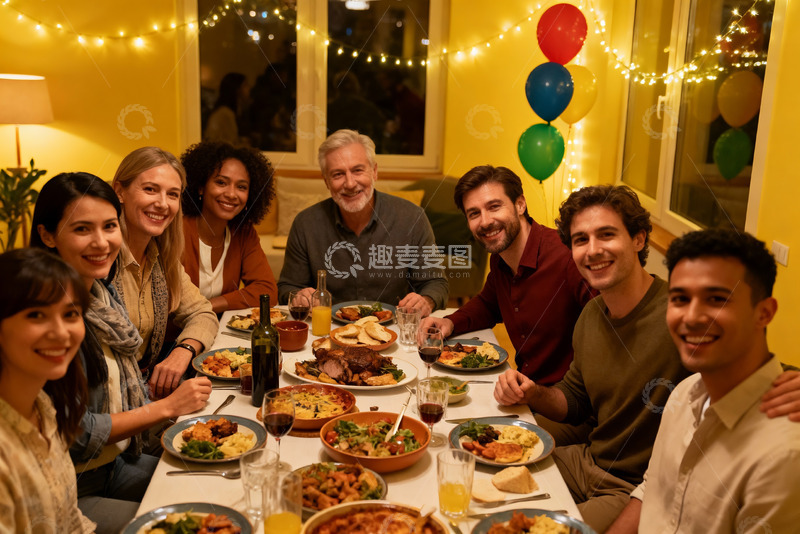 高清大图下载【趣麦麦图】温馨家庭聚餐欢笑满桌