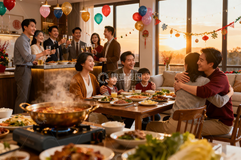 高清大图下载【趣麦麦图】家庭聚餐欢庆时刻