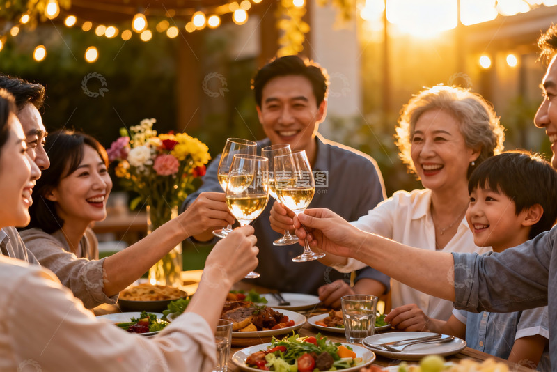 高清大图下载【趣麦麦图】家庭户外聚餐举杯欢庆