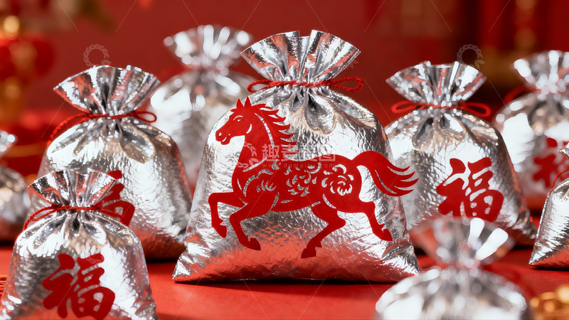 高清大图下载【趣麦麦图】红色背景下的银色马年红包