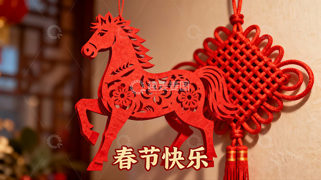 春节红色剪纸马挂饰