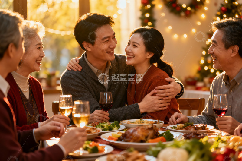 高清大图下载【趣麦麦图】温馨家庭圣诞聚餐场景