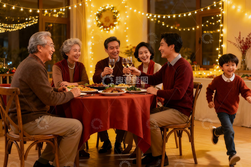 高清大图下载【趣麦麦图】温馨家庭聚餐欢庆节日