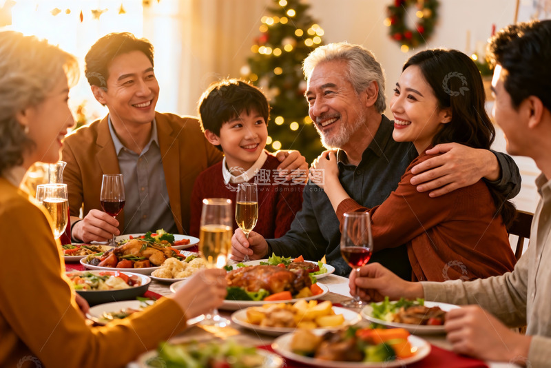 高清大图下载【趣麦麦图】温馨圣诞家庭聚餐场景