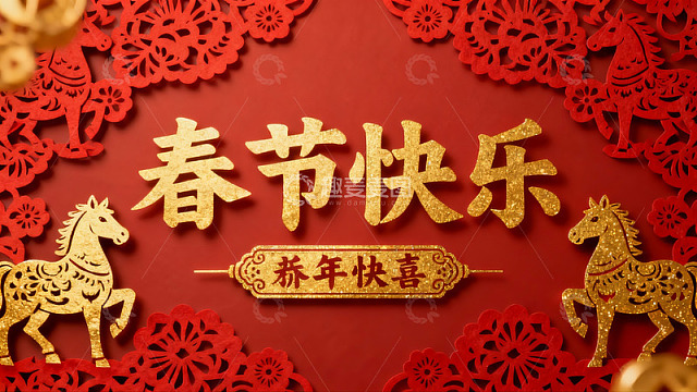 春节快乐剪纸艺术装饰