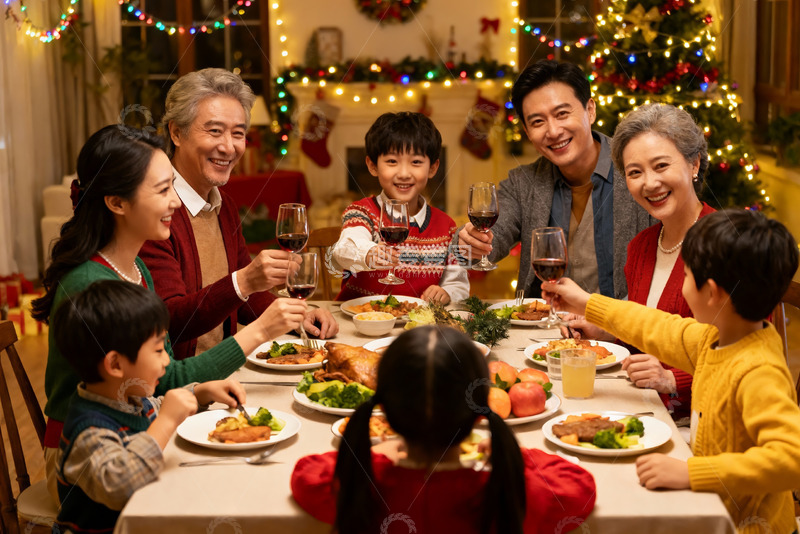 高清大图下载【趣麦麦图】温馨圣诞家庭聚餐共庆佳节