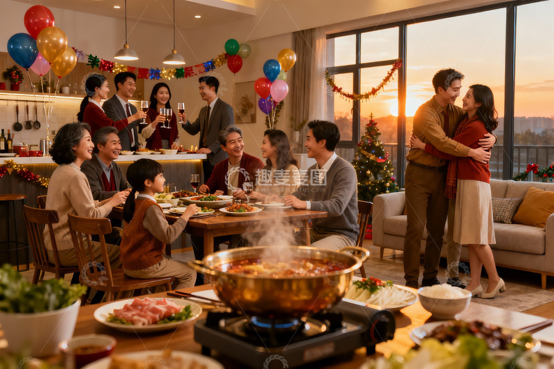 高清大图下载【趣麦麦图】家庭聚餐欢庆节日温馨场景