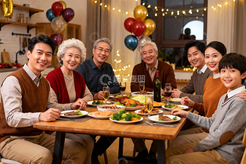 高清大图下载【趣麦麦图】家庭聚餐欢庆时刻