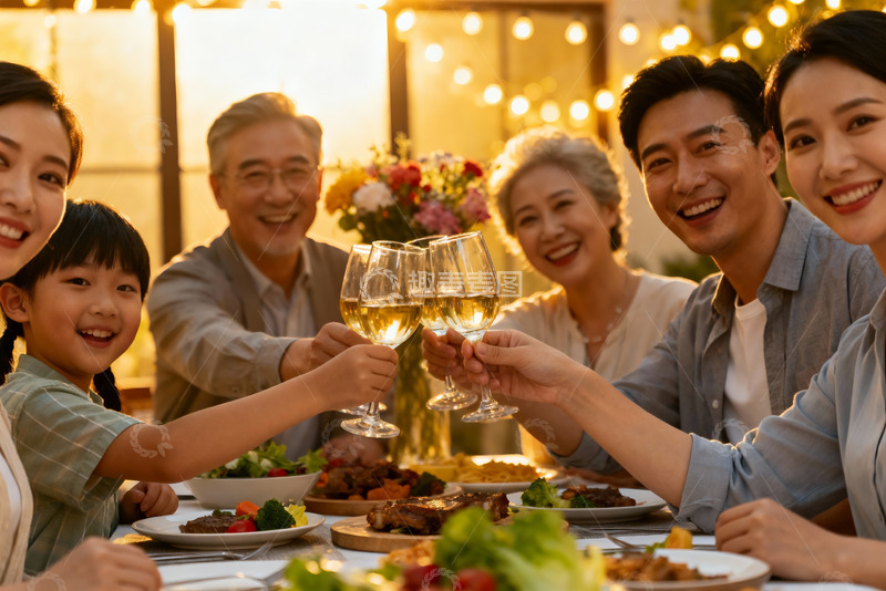 高清大图下载【趣麦麦图】家庭聚餐举杯欢庆