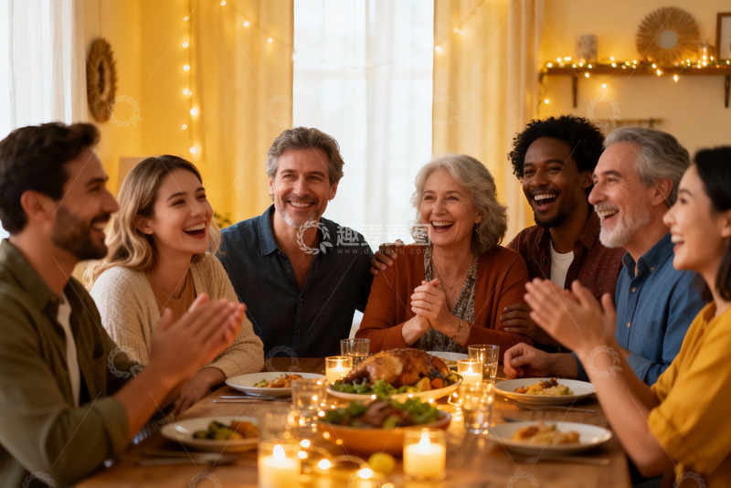 高清大图下载【趣麦麦图】家庭聚餐欢笑场景