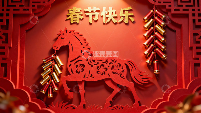 春节剪纸艺术展示马年主题