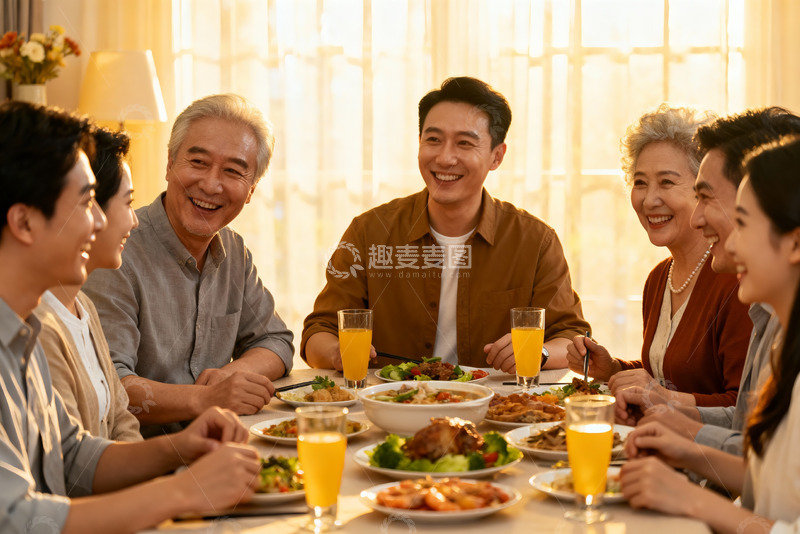 高清大图下载【趣麦麦图】三代同堂家庭聚餐温馨场景