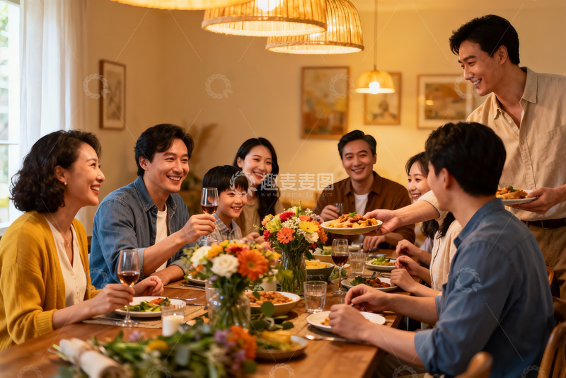 高清大图下载【趣麦麦图】家庭聚餐欢庆时刻