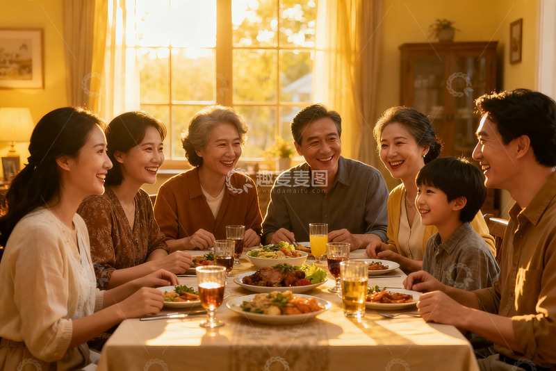 高清大图下载【趣麦麦图】温馨家庭聚餐其乐融融