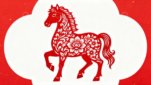 红色剪纸马图案艺术设计