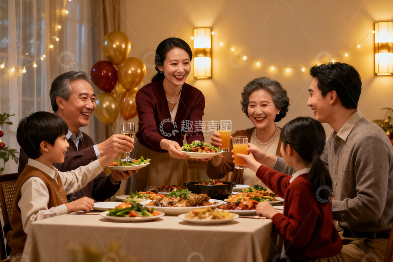 高清大图下载【趣麦麦图】温馨家庭聚餐欢庆时刻