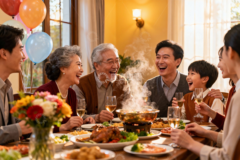 高清大图下载【趣麦麦图】家庭聚餐欢笑共享美食