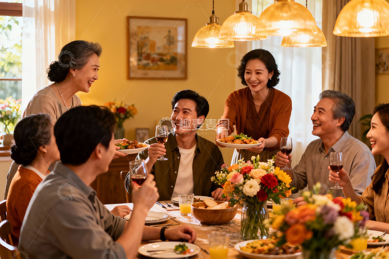 高清大图下载【趣麦麦图】家庭聚餐欢声笑语其乐融融