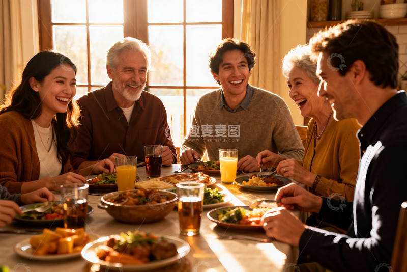 高清大图下载【趣麦麦图】家庭聚餐欢笑共享美食