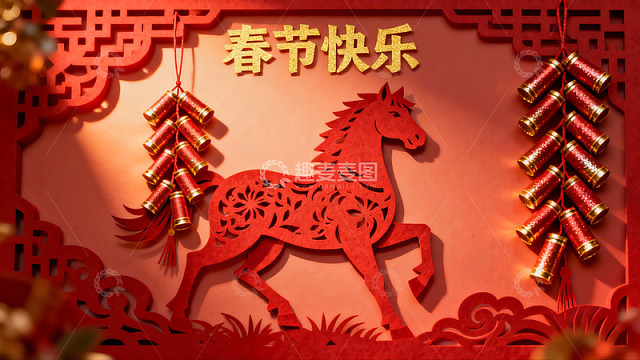 春节剪纸艺术展示马年主题