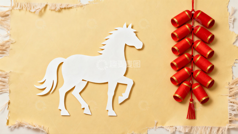 高清大图下载【趣麦麦图】纸艺马与鞭炮新年装饰