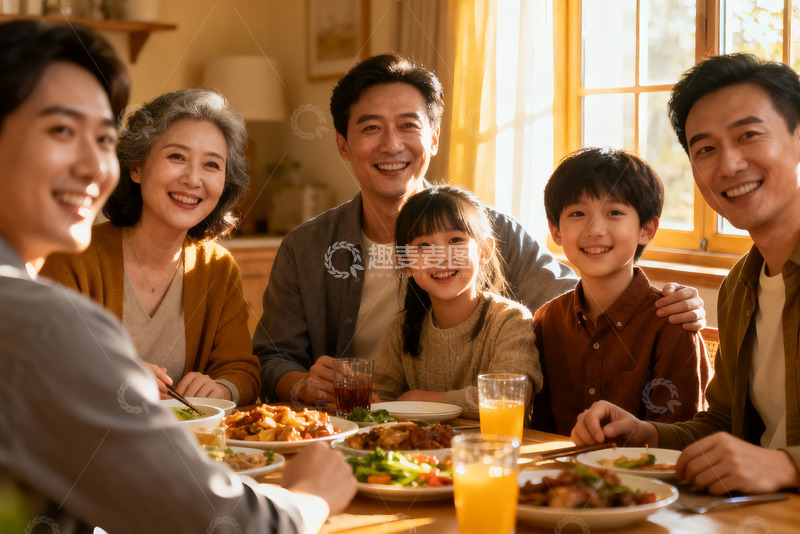 高清大图下载【趣麦麦图】三代同堂家庭聚餐温馨场景