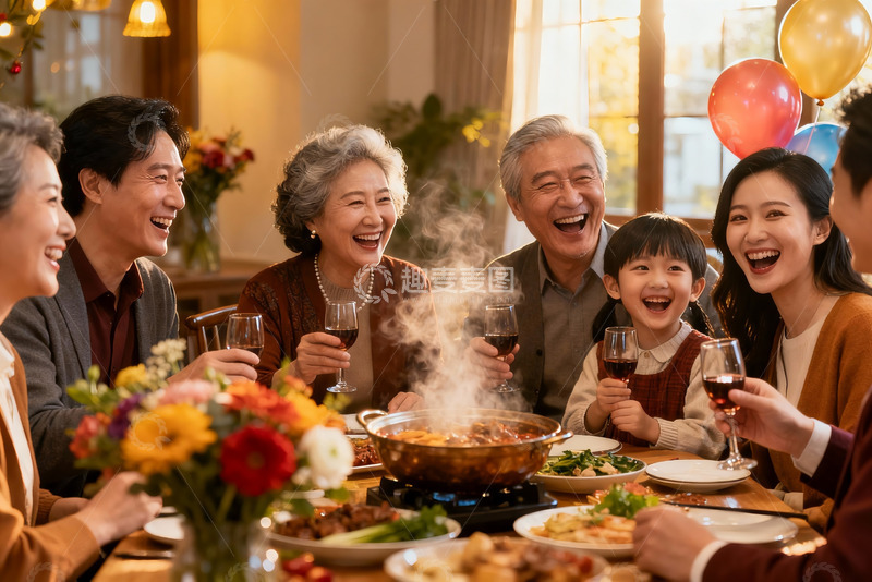 高清大图下载【趣麦麦图】家庭聚餐欢笑共享美食