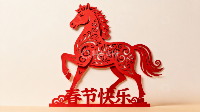 高清大图下载【趣麦麦图】红色剪纸马迎春装饰