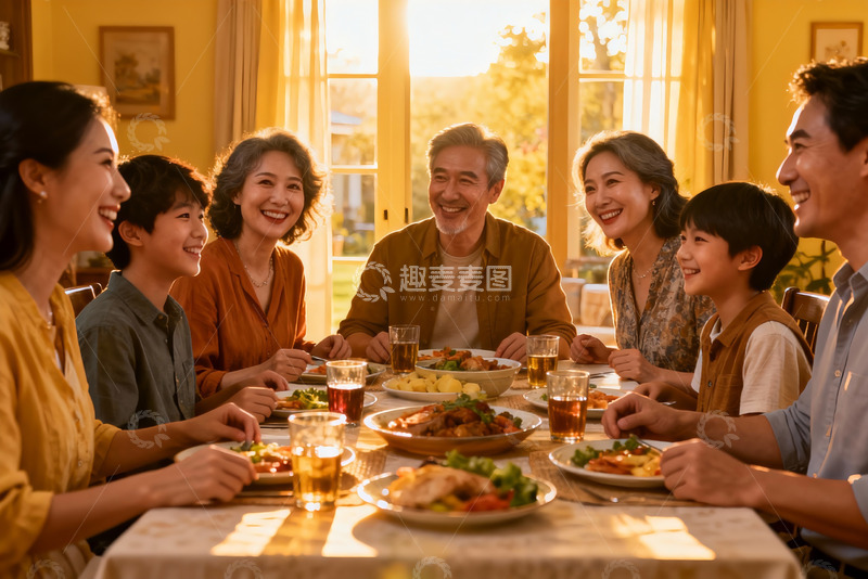 高清大图下载【趣麦麦图】温馨家庭聚餐其乐融融
