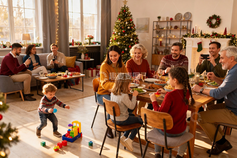 高清大图下载【趣麦麦图】圣诞家庭聚会温馨场景