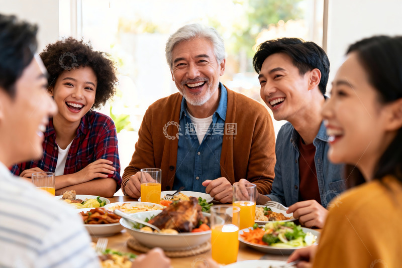 高清大图下载【趣麦麦图】家庭聚餐欢笑场景