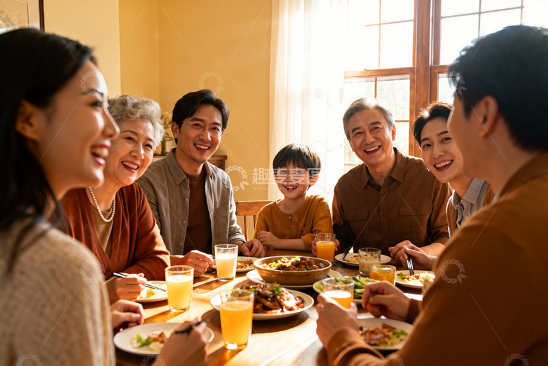 高清大图下载【趣麦麦图】三代同堂家庭聚餐温馨场景