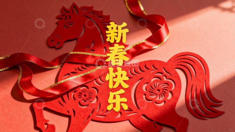 高清大图下载【趣麦麦图】红色剪纸马迎新春