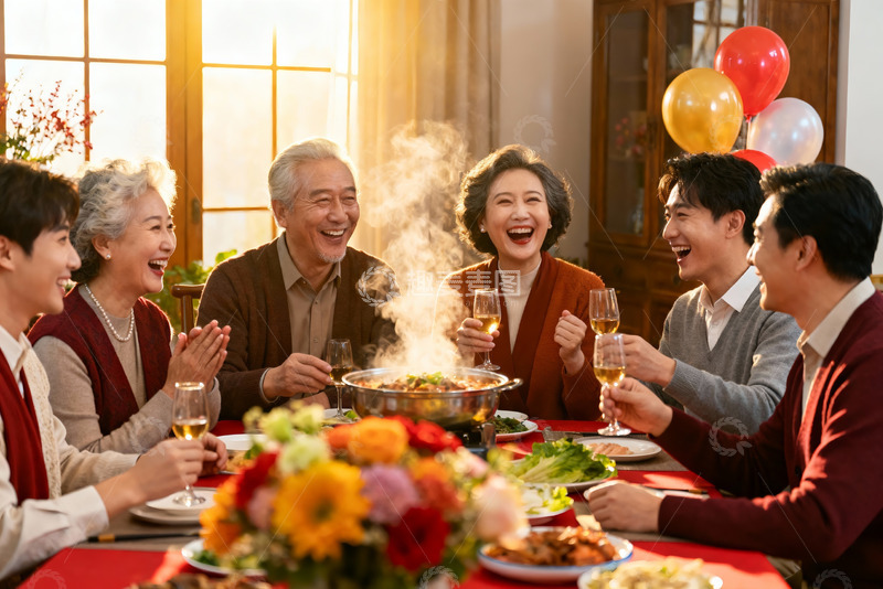 高清大图下载【趣麦麦图】家庭聚餐欢庆时刻