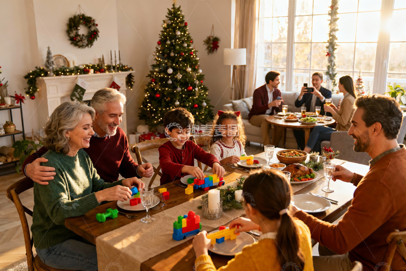 高清大图下载【趣麦麦图】圣诞家庭聚会欢乐场景
