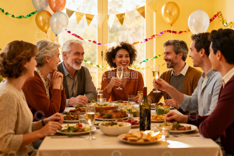 高清大图下载【趣麦麦图】多人聚餐欢庆场景