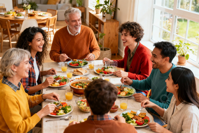 高清大图下载【趣麦麦图】家庭聚餐欢笑共享美食